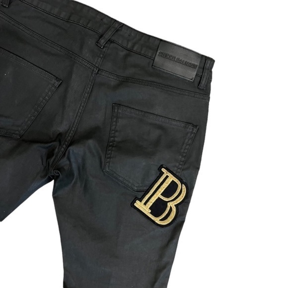 Pierre Balmain Black Coated Moto Jeans - Picture 5 of 7